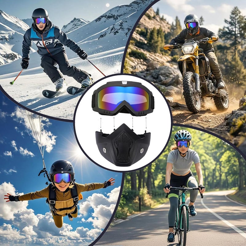 CROSSBODY Motorcycle Helmet Riding Goggles Glasses with Removable Face Mask,Vintage Bullet Fight Motocross,Paintball Mask Anti Fog,Tactical Full Face Mask Ski Mask Goggles Detachable Adjustable - Image 2